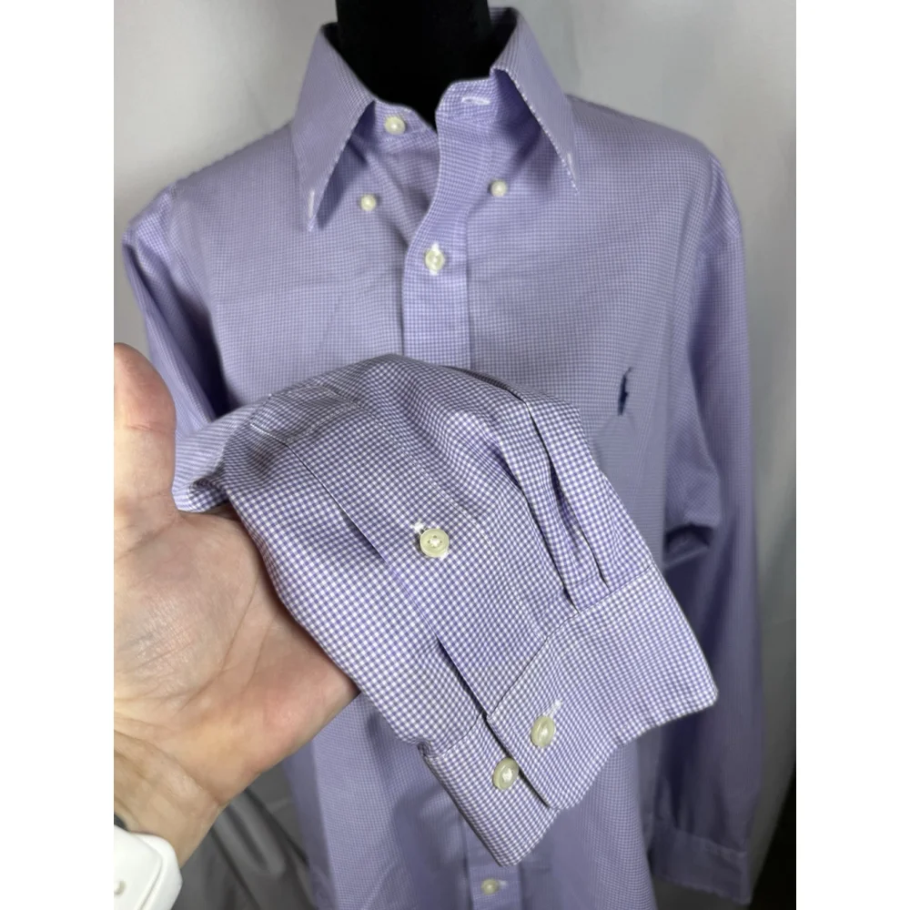 Ralph Lauren Men Dress Shirt 15.5 - 32 / 33 Long Sleeves Purple White Check Med